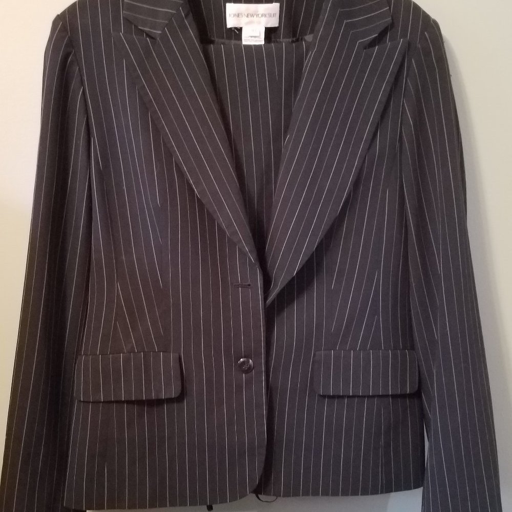 Jones New York Navy suit with gray Pinstripe